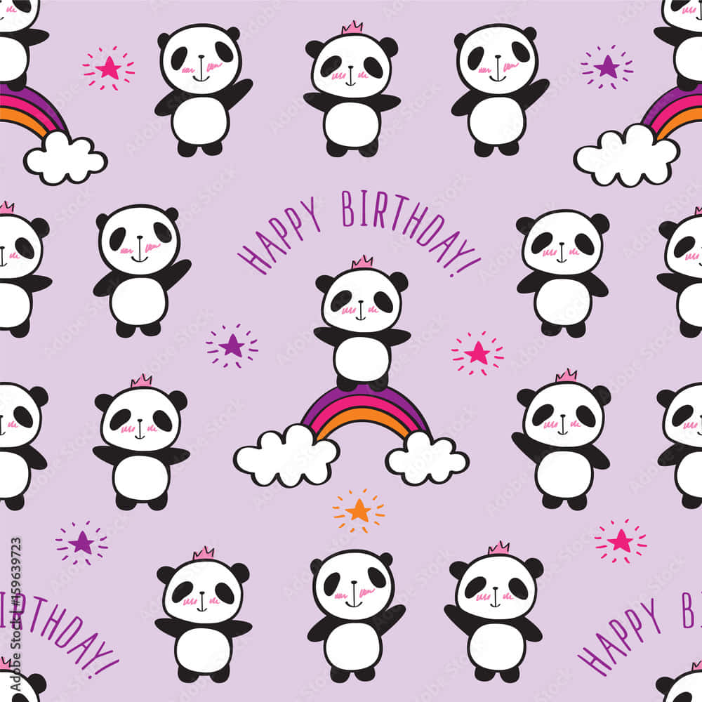 Girly Panda Happy Birthday Background