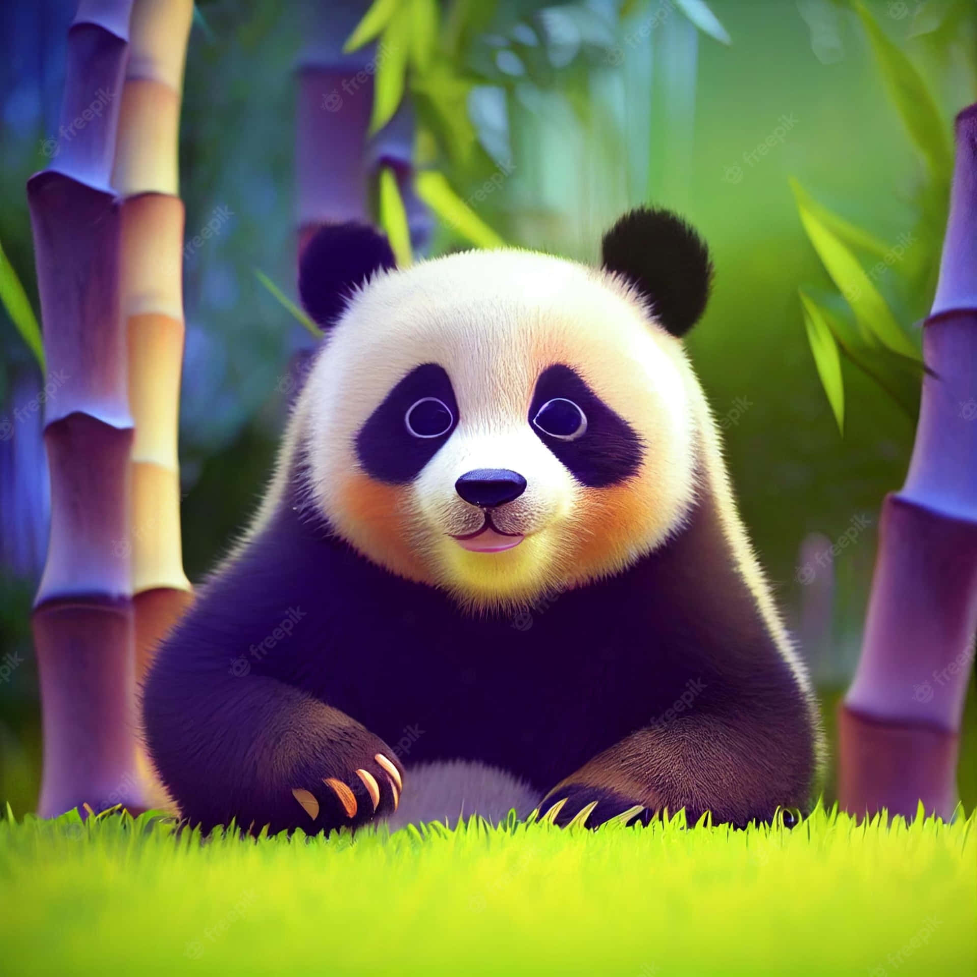 Girly Panda Resting Near Forest Background