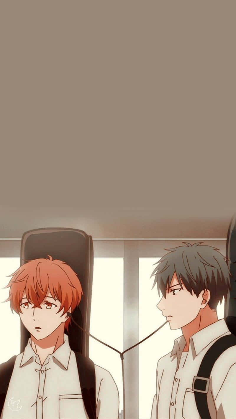 Given Anime Couple Sharing Earphones Background