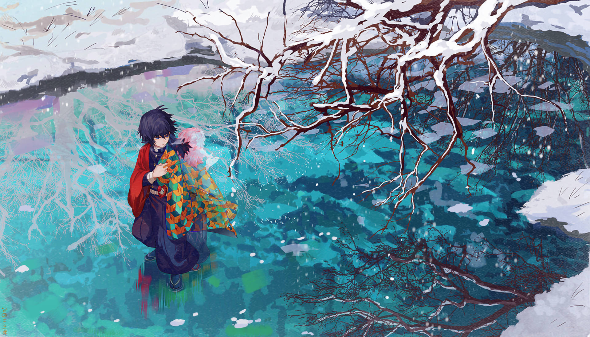 Giyuu Tomioka On A Frozen Lake Background