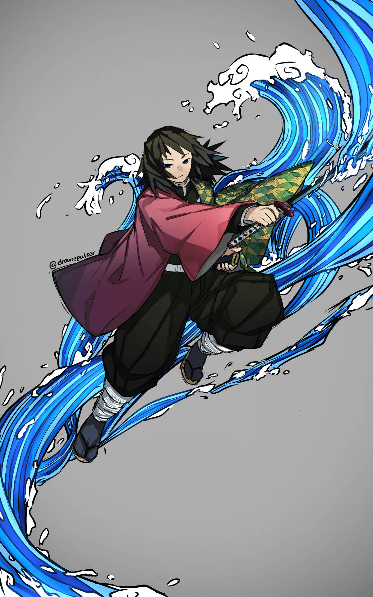Giyuu Tomioka Riding An Ocean Wave Background