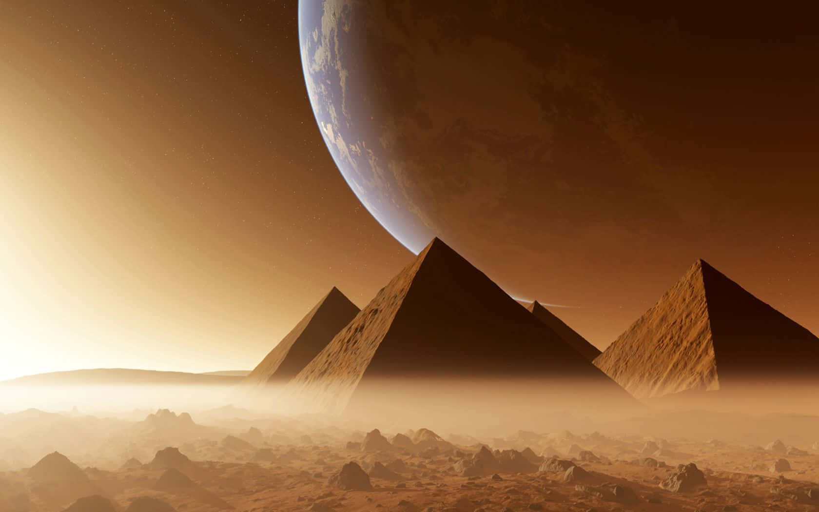 Giza Pyramids And A Giant Planet