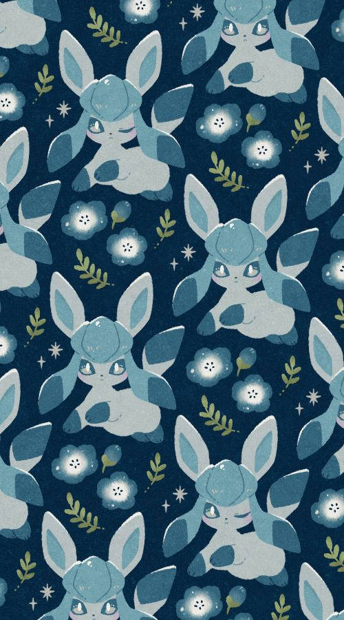 Glaceon Among The Blue Flowers Background