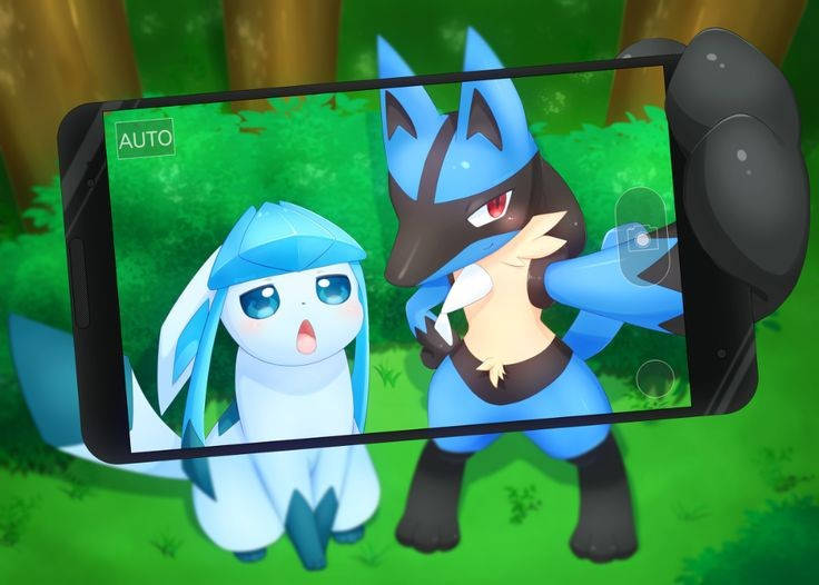 Glaceon And Riolu Selfie Background