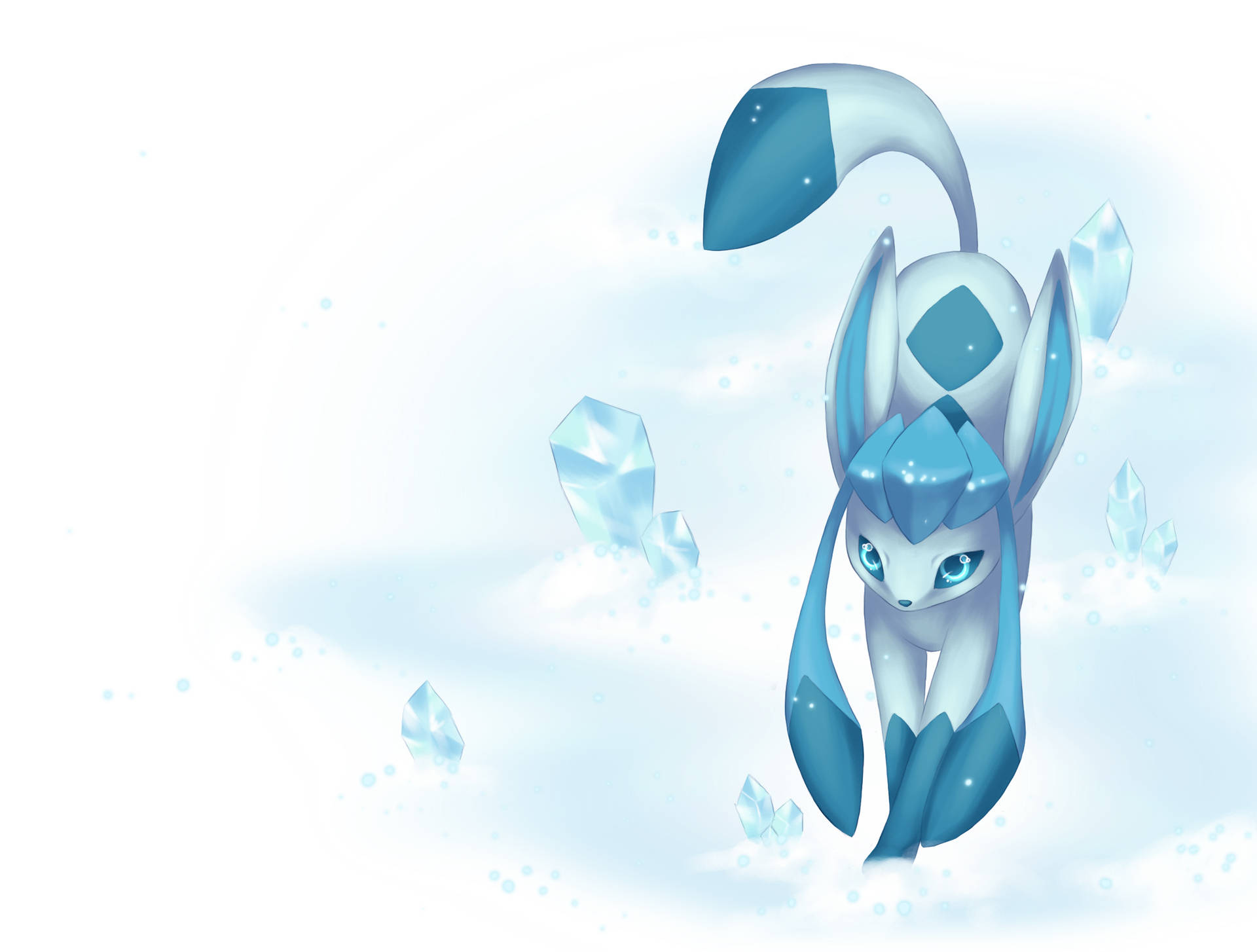 Glaceon Stretching On The Snow Background