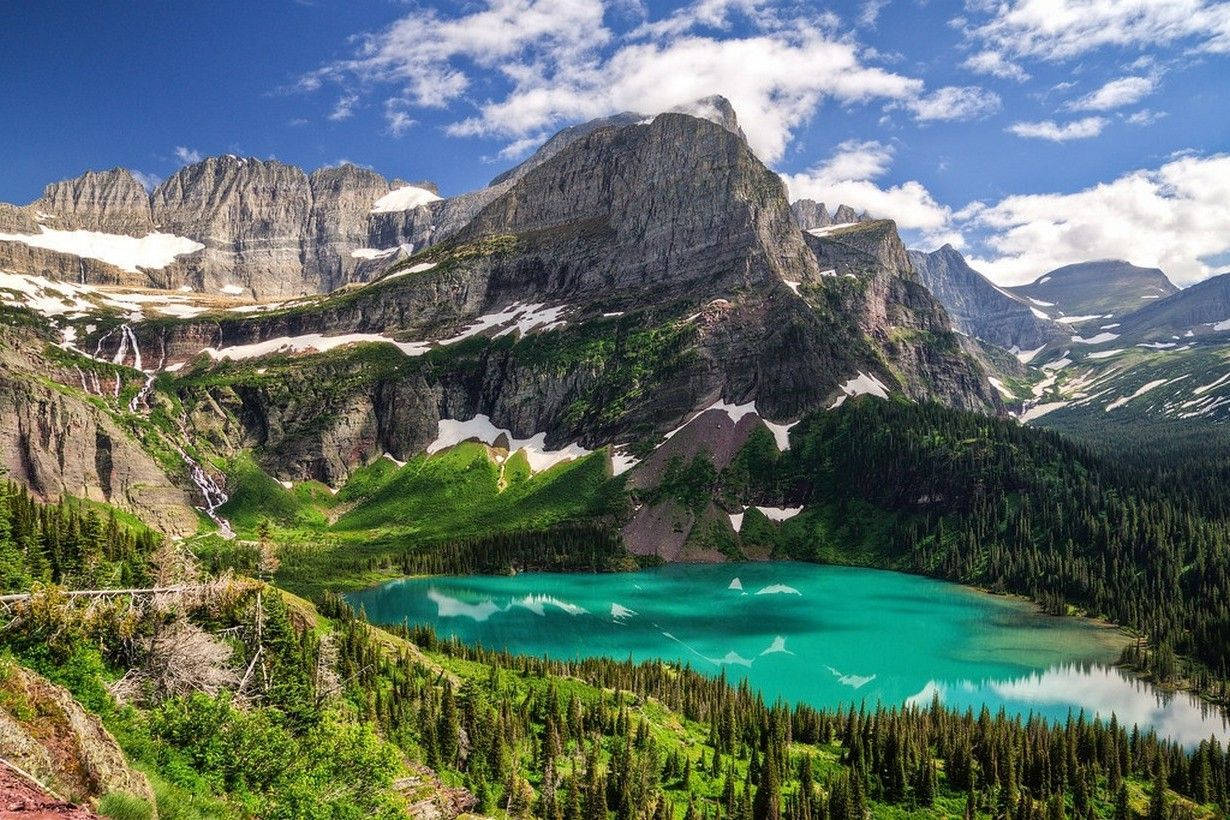 Glacier National Park Lake Among Mountains Background