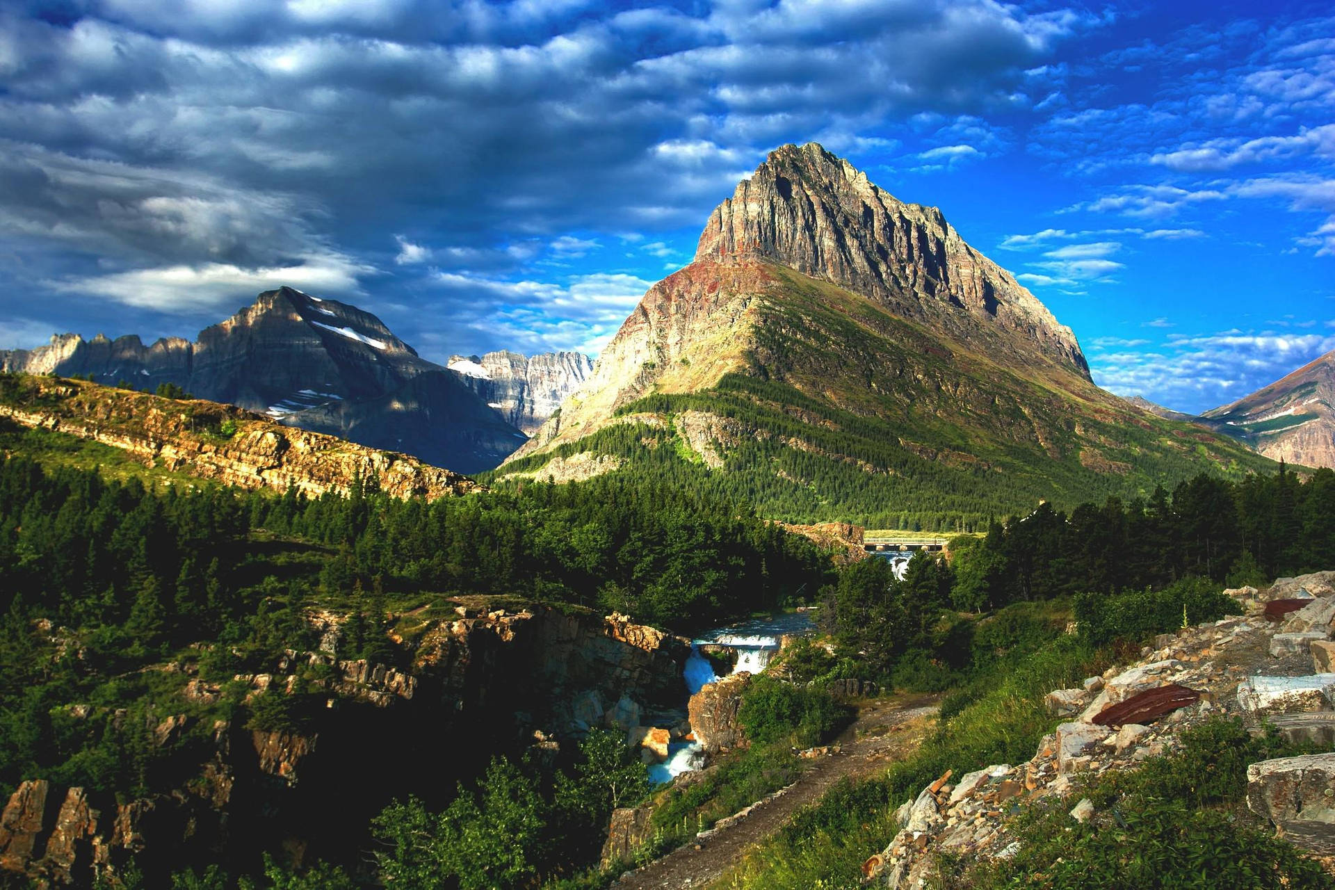 Glacier National Park Mountains And Forest Background