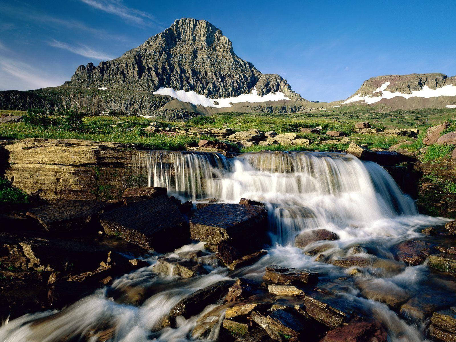 Glacier National Park Small Waterfall Background