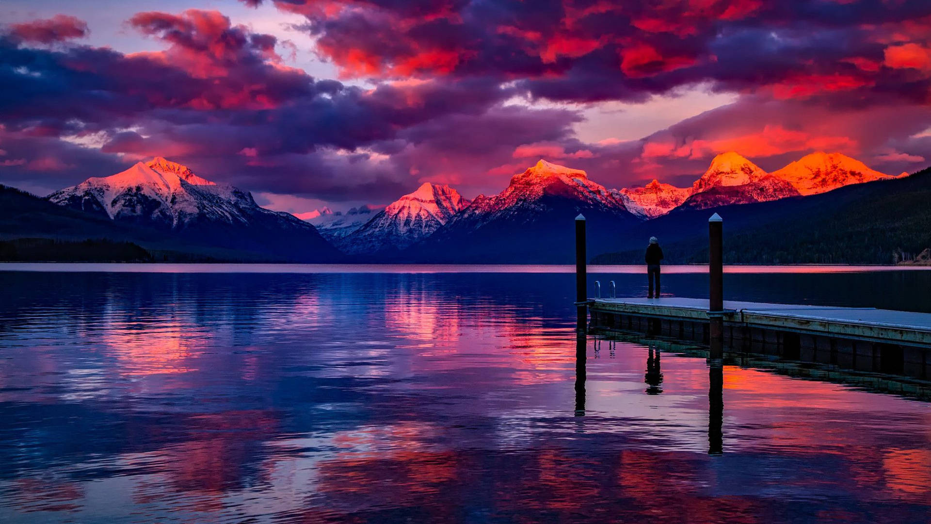 Glacier National Park Sunset Pier Background