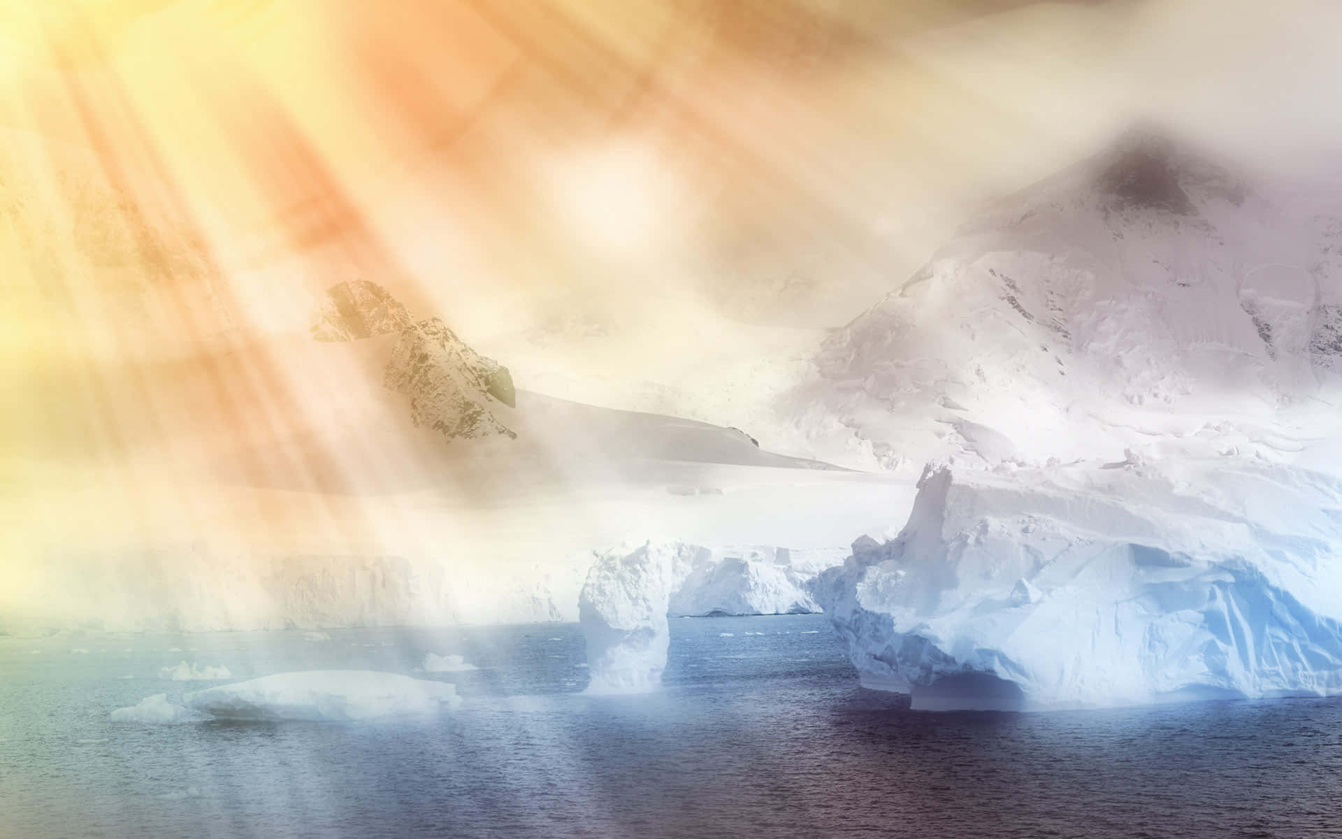 Glacier With Sun Rays Background