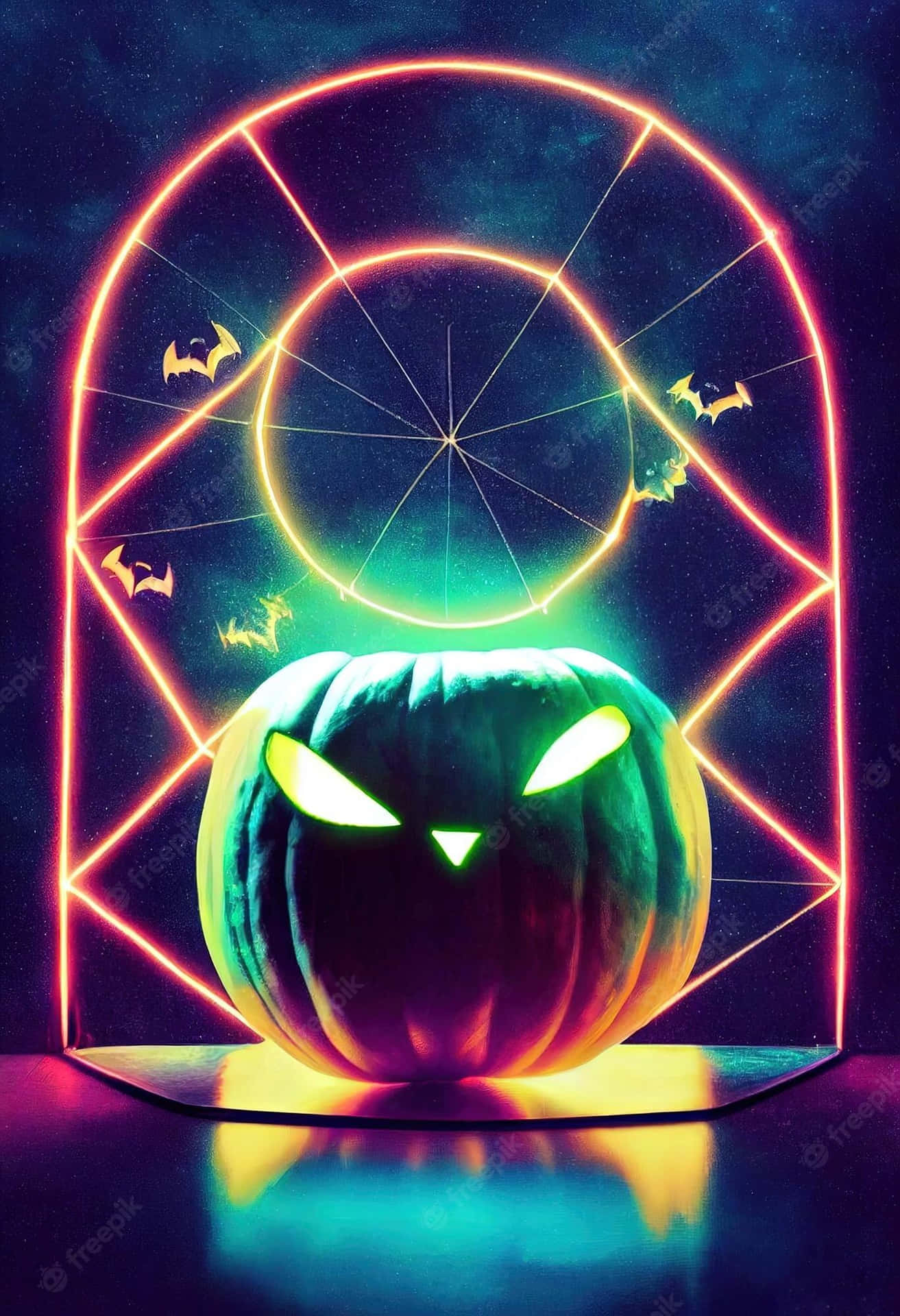 Glaring Neon Halloween Pumpkin Background