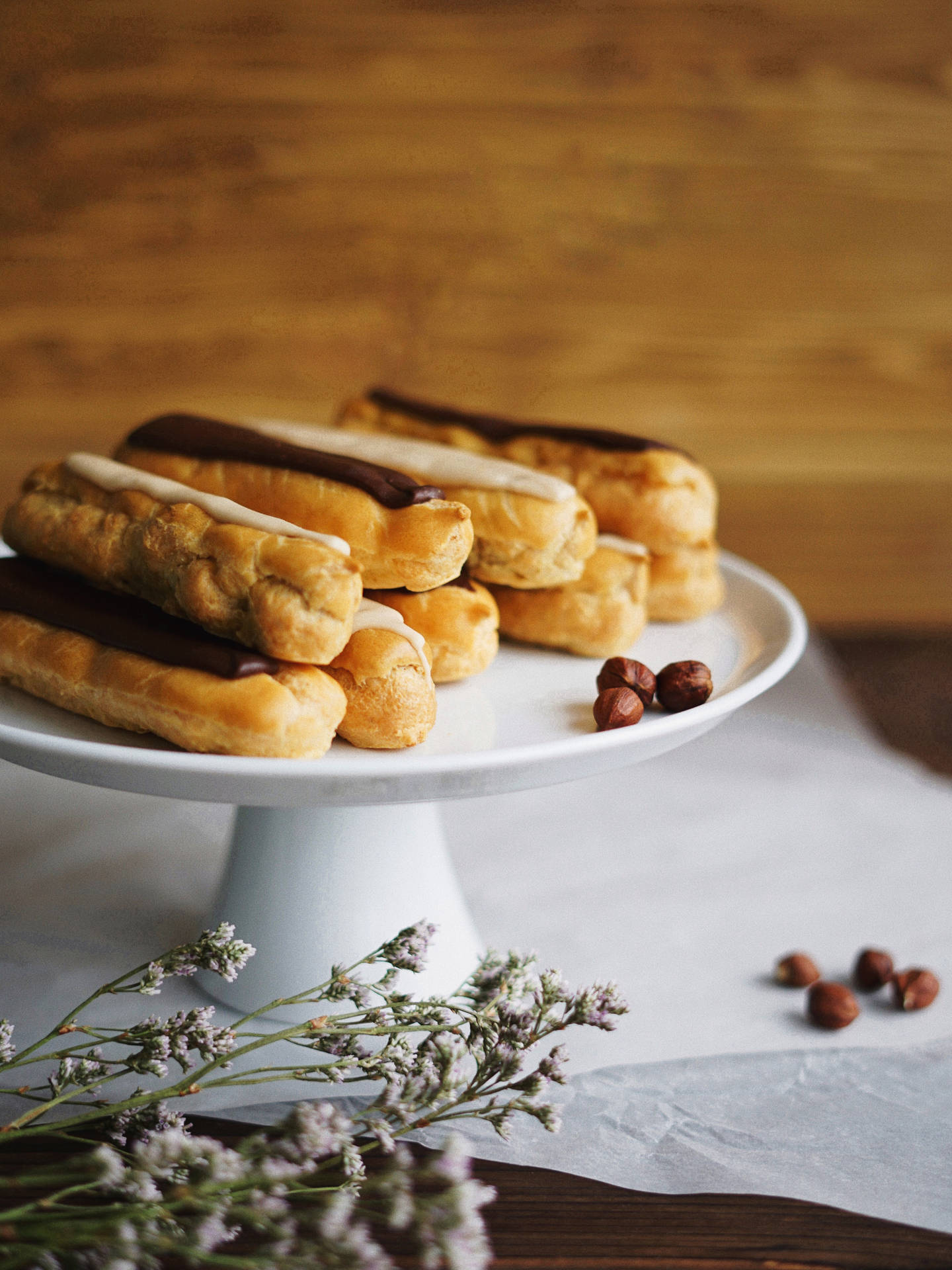Glazed Eclairs Pastry Background