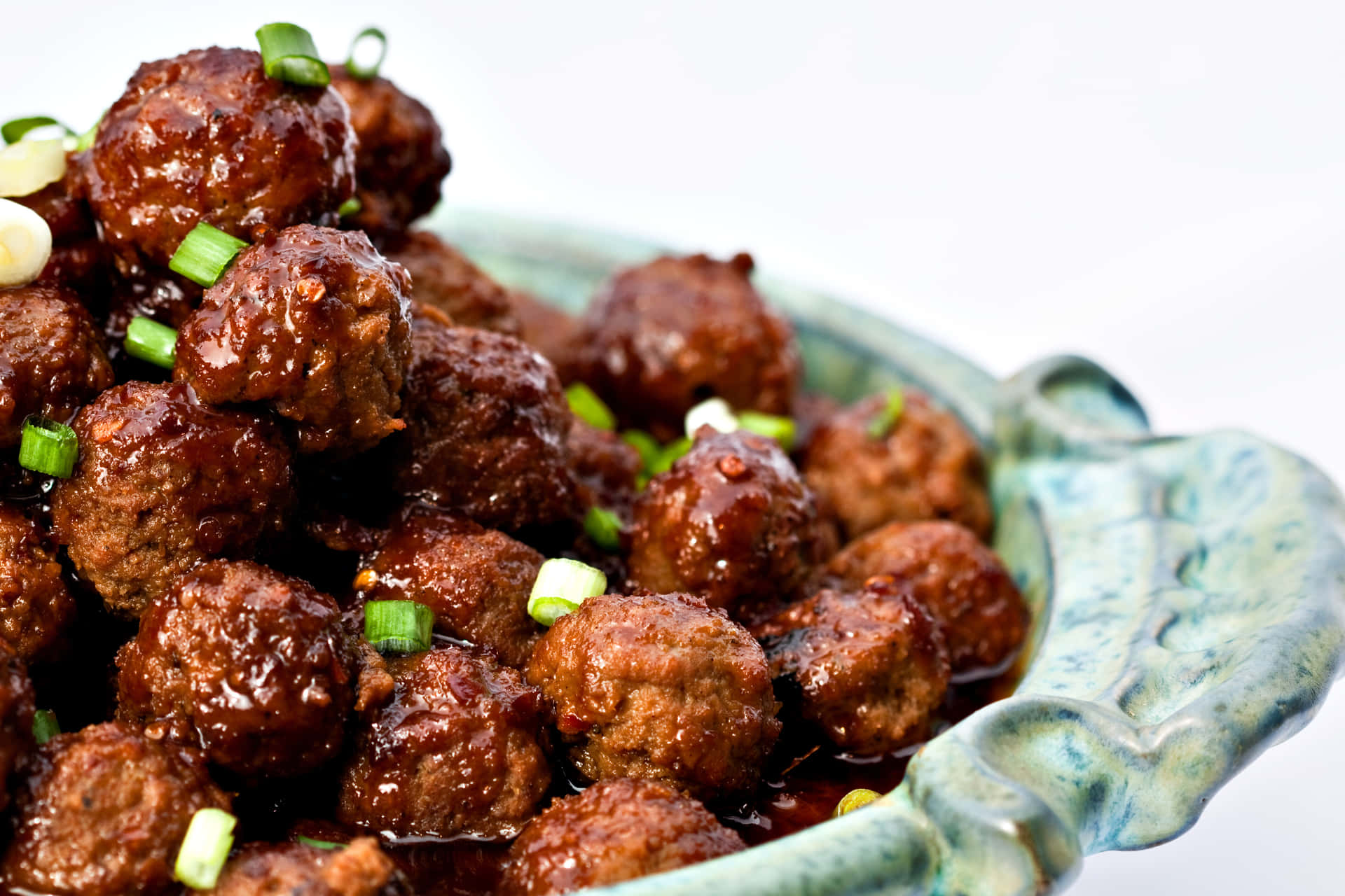 Glazed Meatballsin Ceramic Dish Background