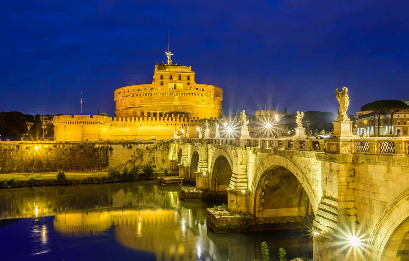 Gleaming Castel Santangelo At Night