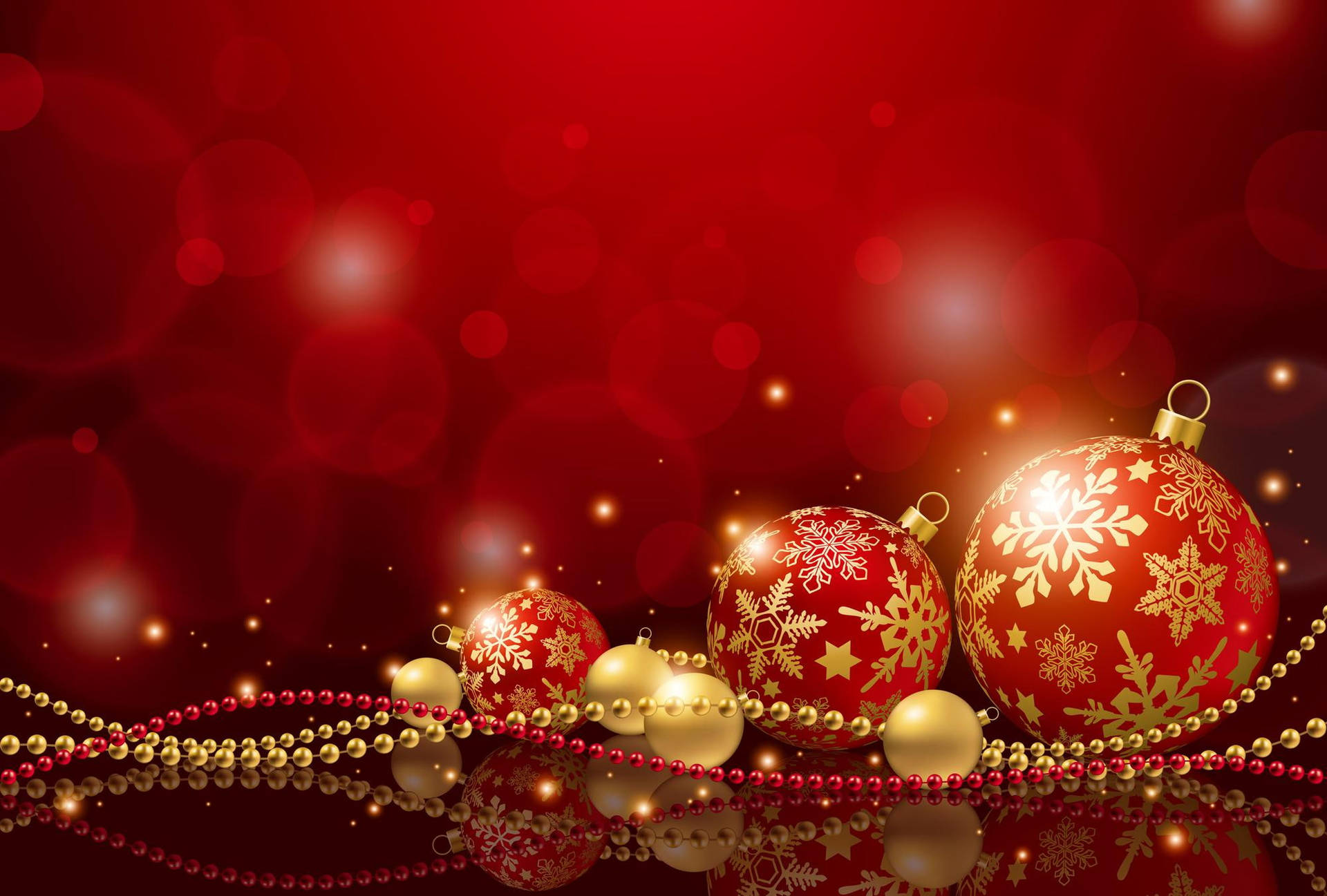 Gleaming Red Christmas Balls Hanging At Event Background
