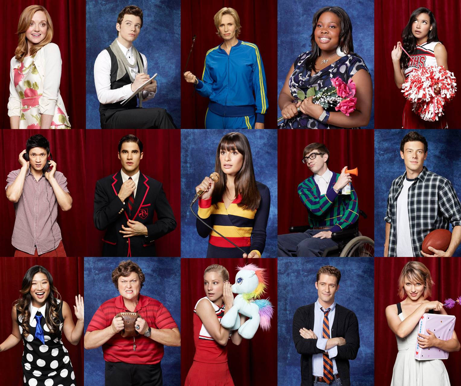Glee Cast Members In Portrait Collage Background