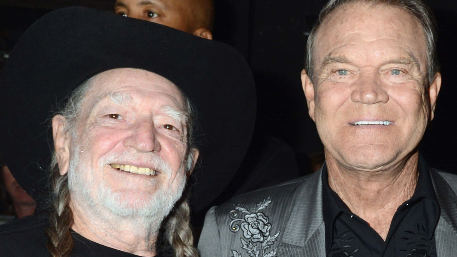 Glen Campbelland Willie Nelson Smiling Together Background