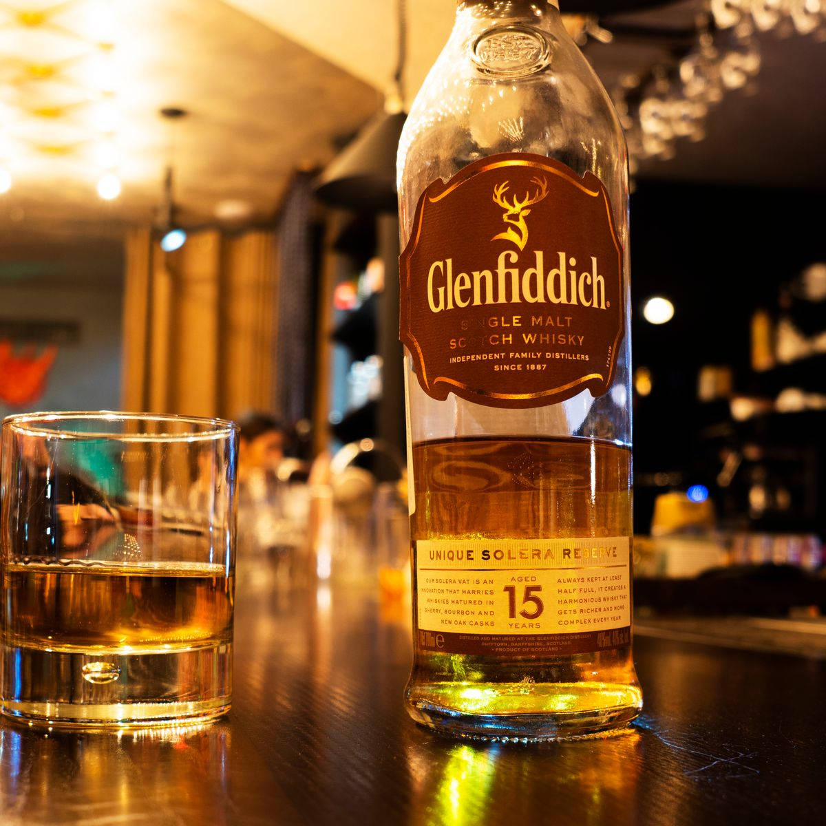 Glenfiddich 15 Year Whisky On Bar Countertop