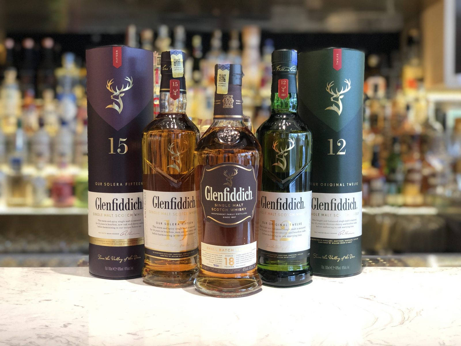 Glenfiddich Flagship Whiskies At Bar Station