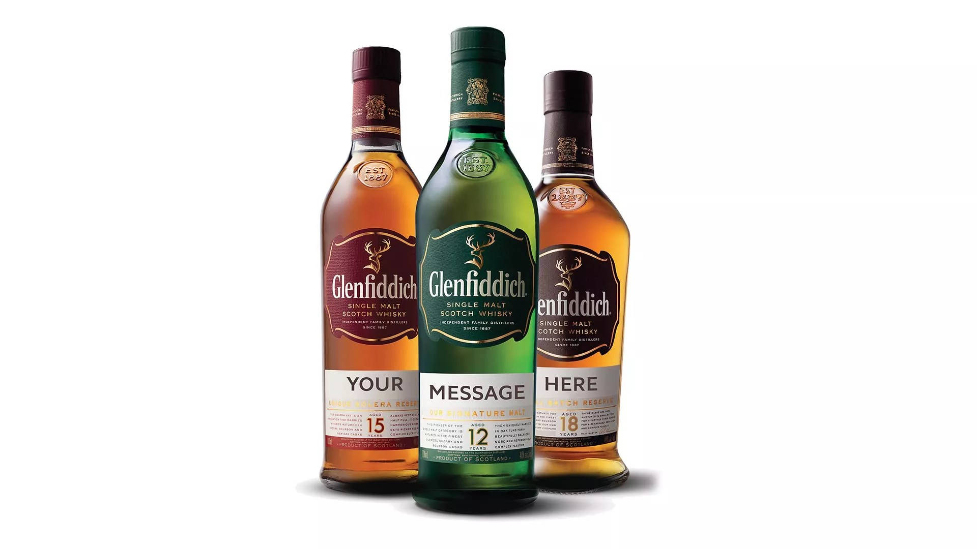 Glenfiddich Flagship Whiskies On White