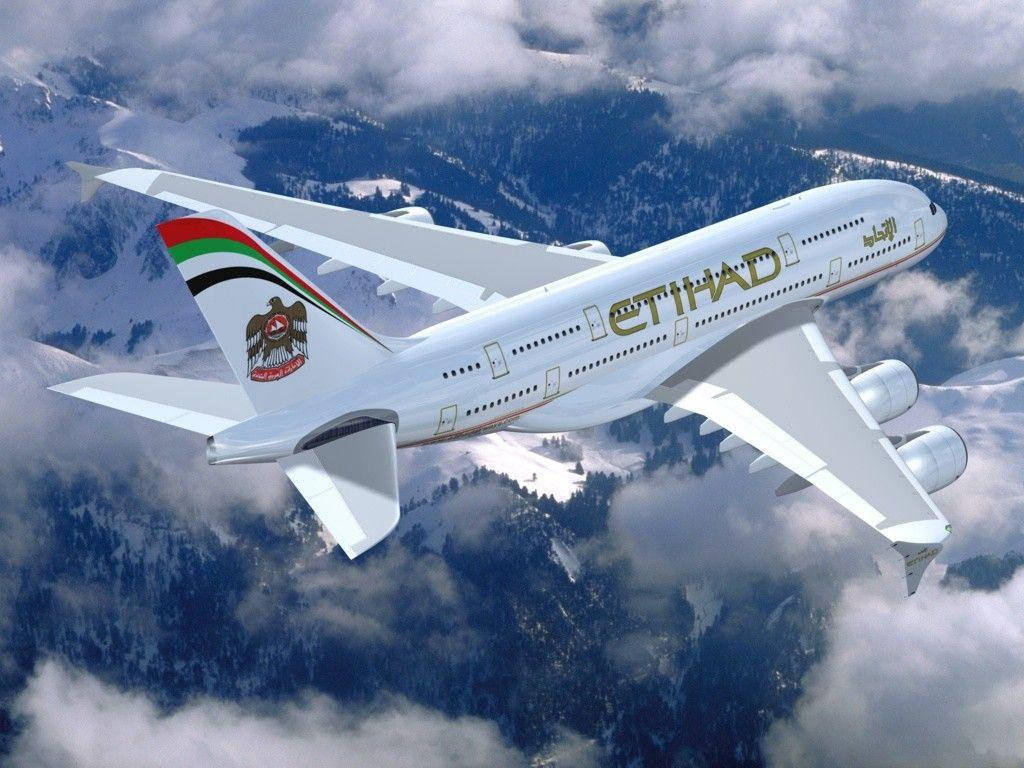 Gliding Etihad Airplane Background