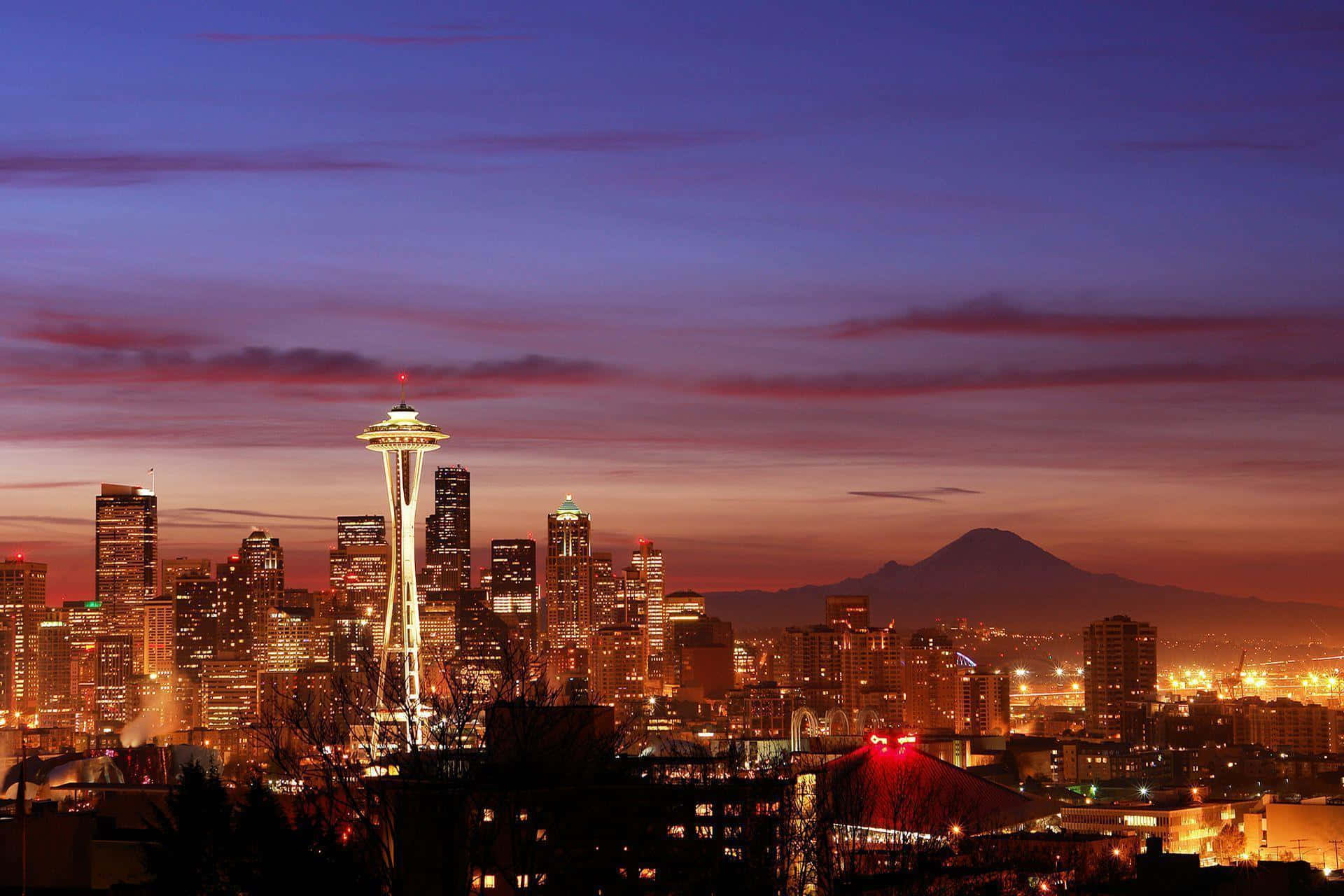 Glistening Seattle At Night Background