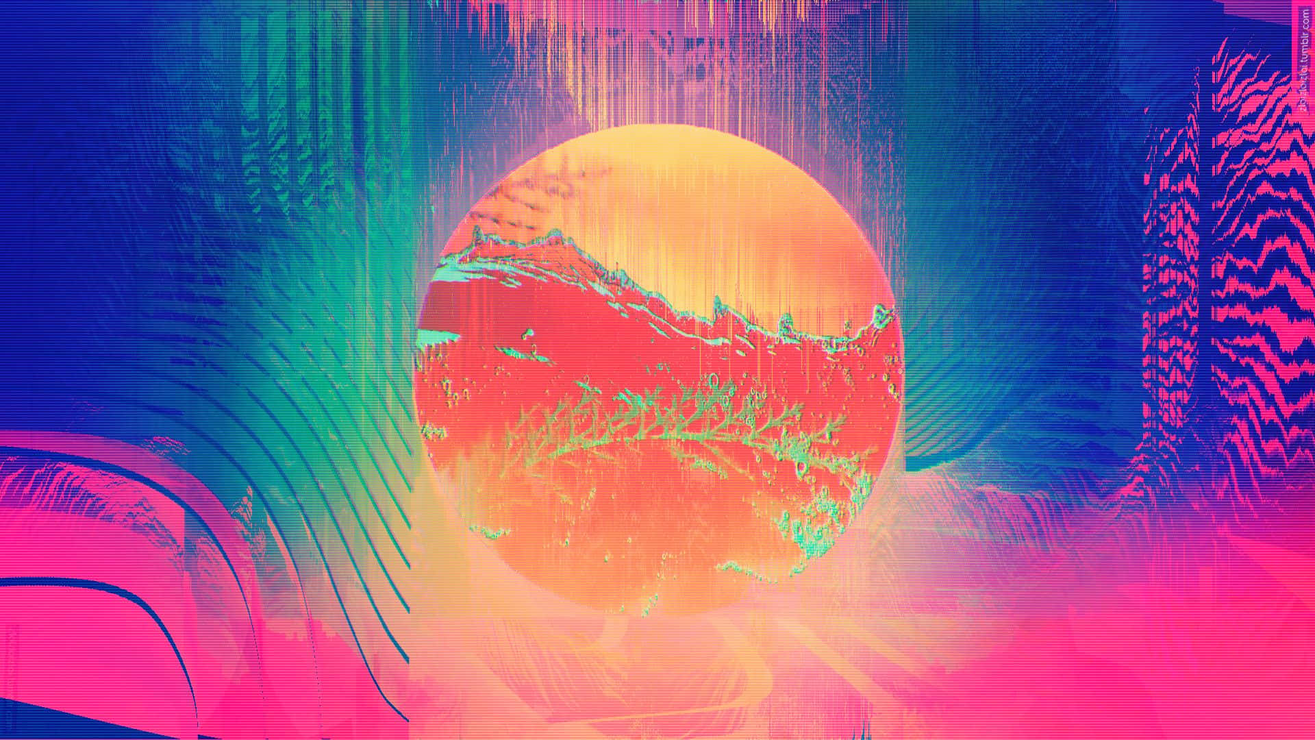 Glitch Effect Orange Sphere Background