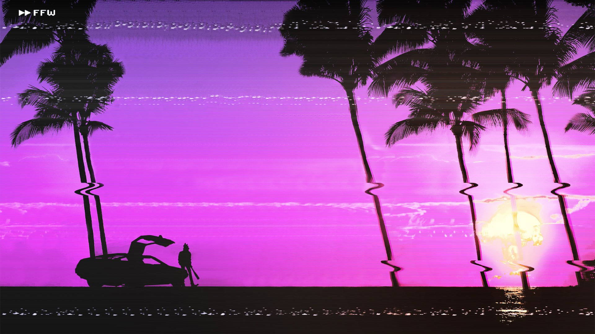 Glitch Hotline Miami Palm Trees Background
