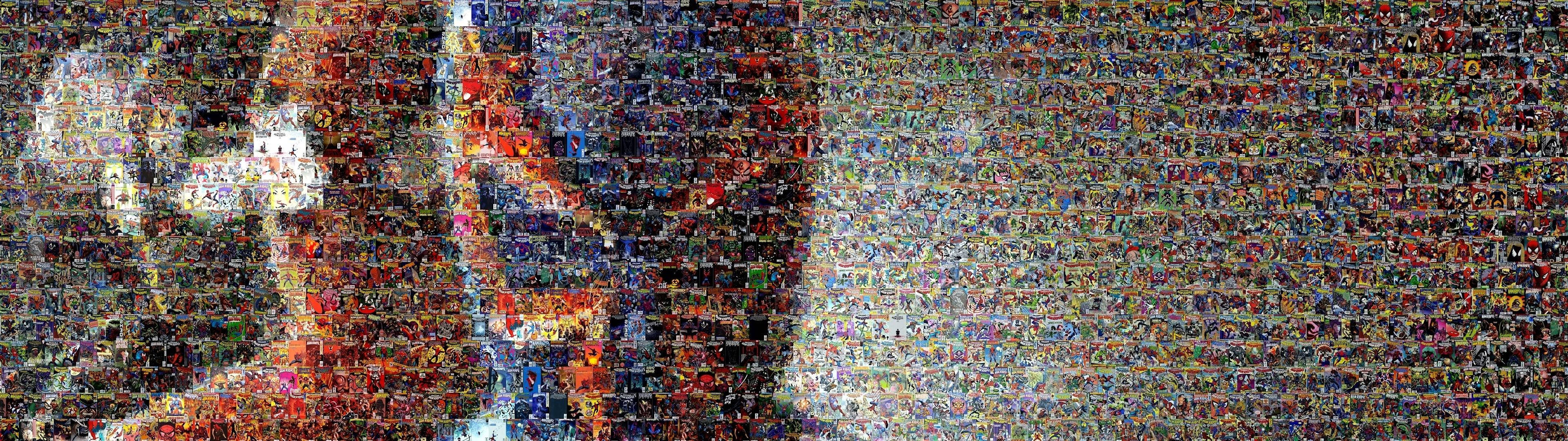 Glitch Mosaic Of Superheroes Background