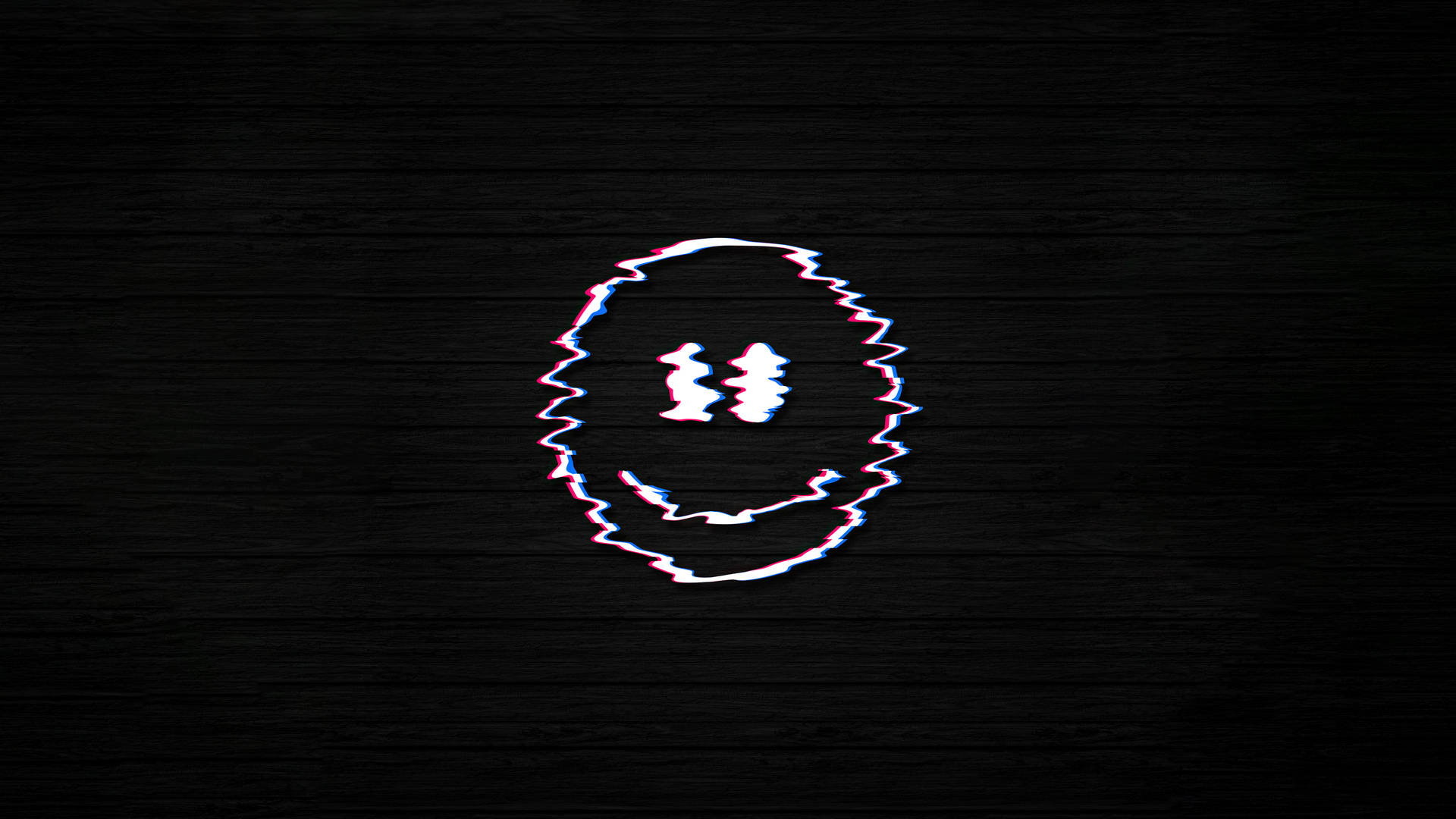 Glitch Smiley Face In Solid Black Background