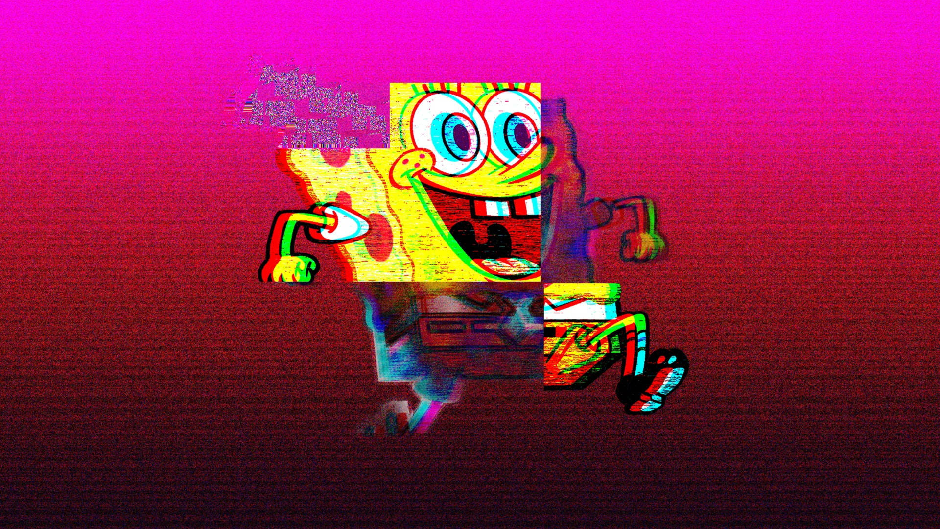 Glitch Spongebob In Pink Background