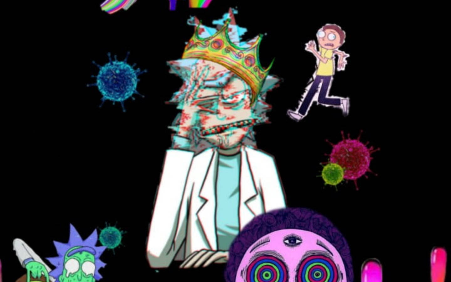 Glitching Rick And Morty Trippy Background