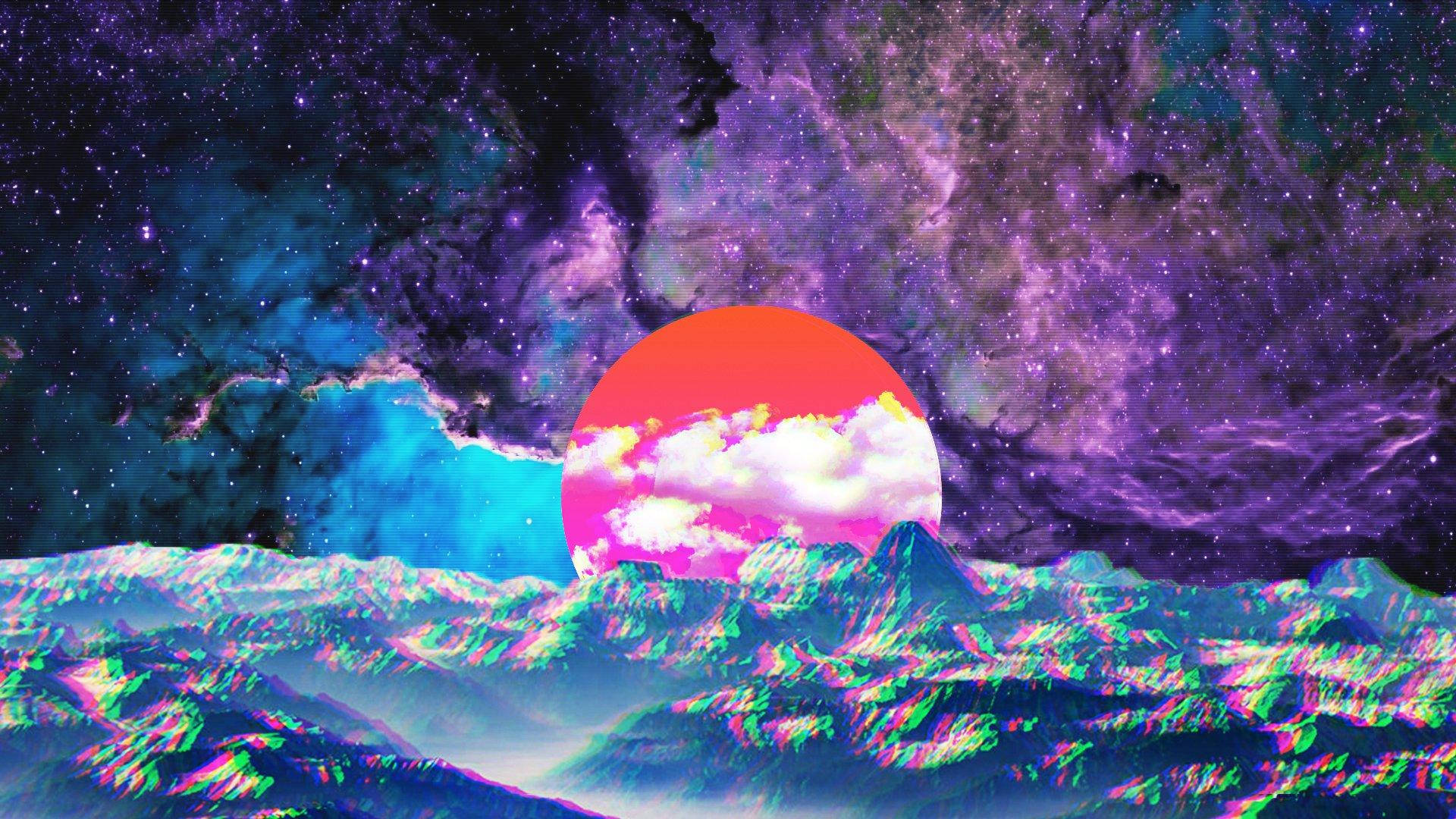 Glitchy Mountain And Galactic Universe Cover