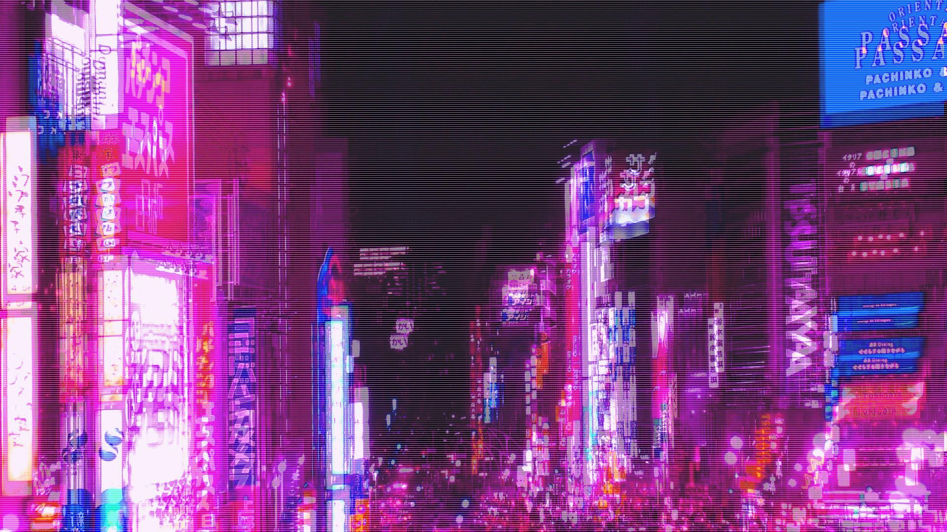 Glitchy Pink And Blue City Background