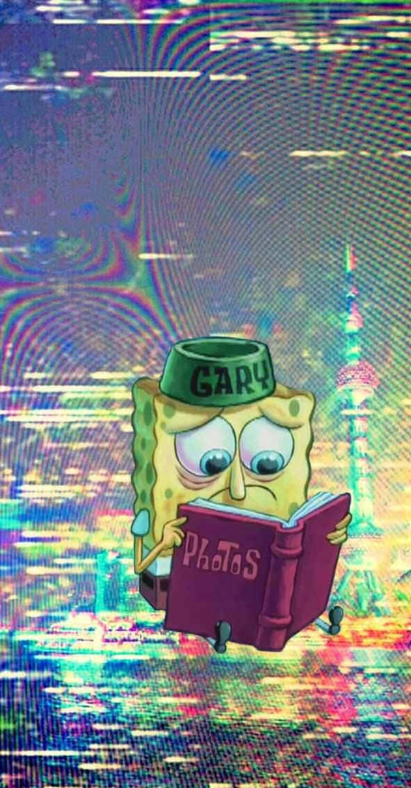 Glitchy Spongebob Crying While Reading Background