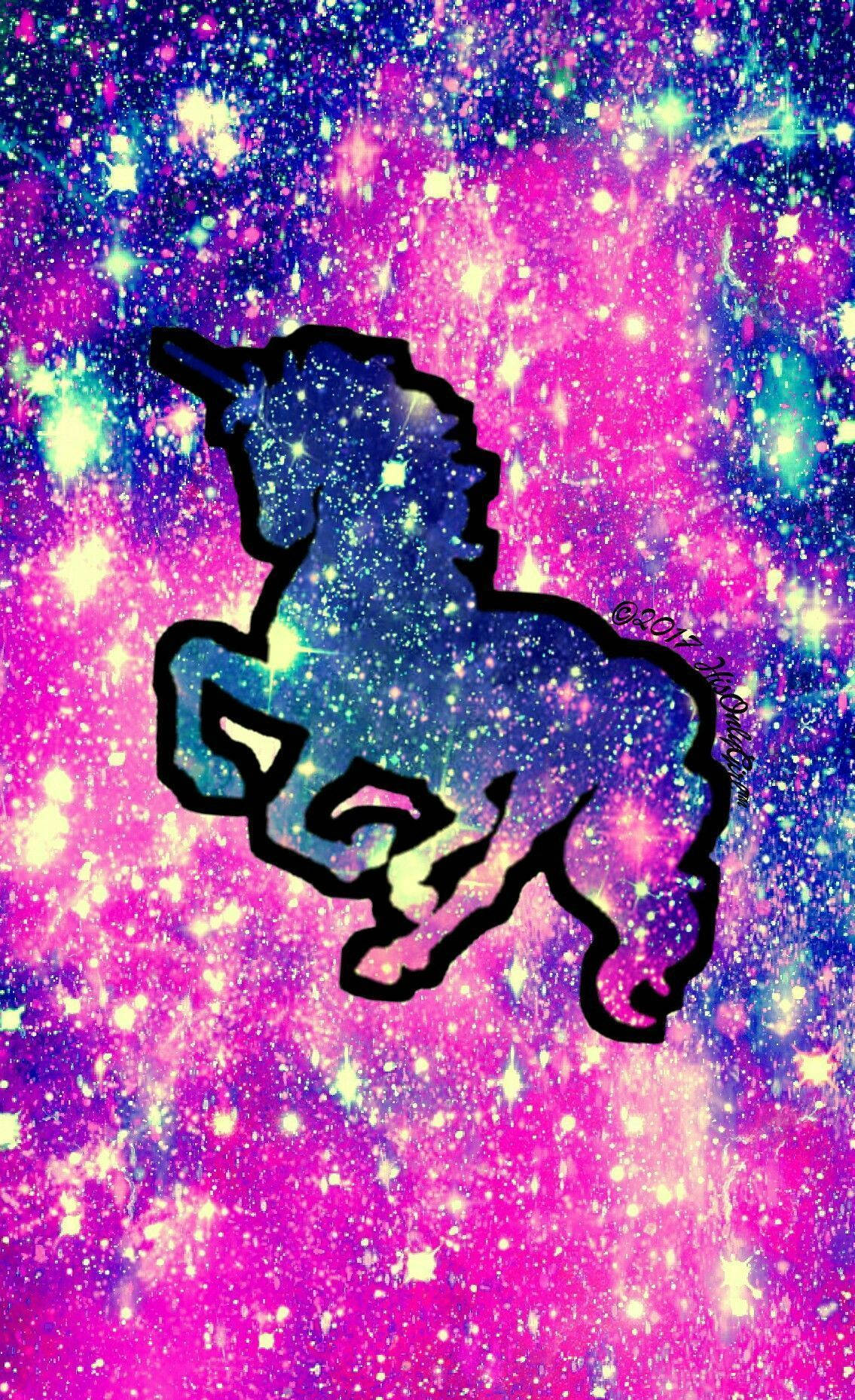 Glitter And Unicorns Blue Background