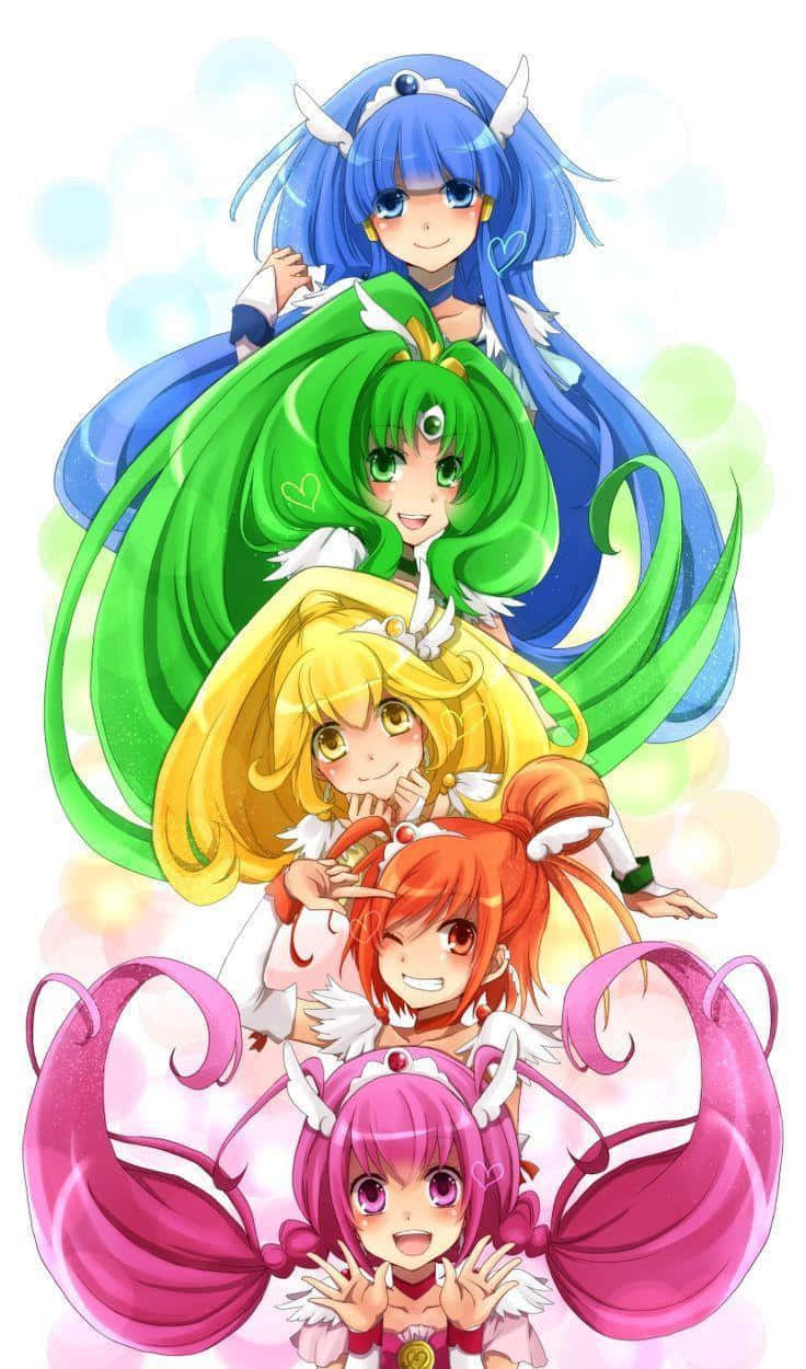 Glitter Force Standing Behind Background