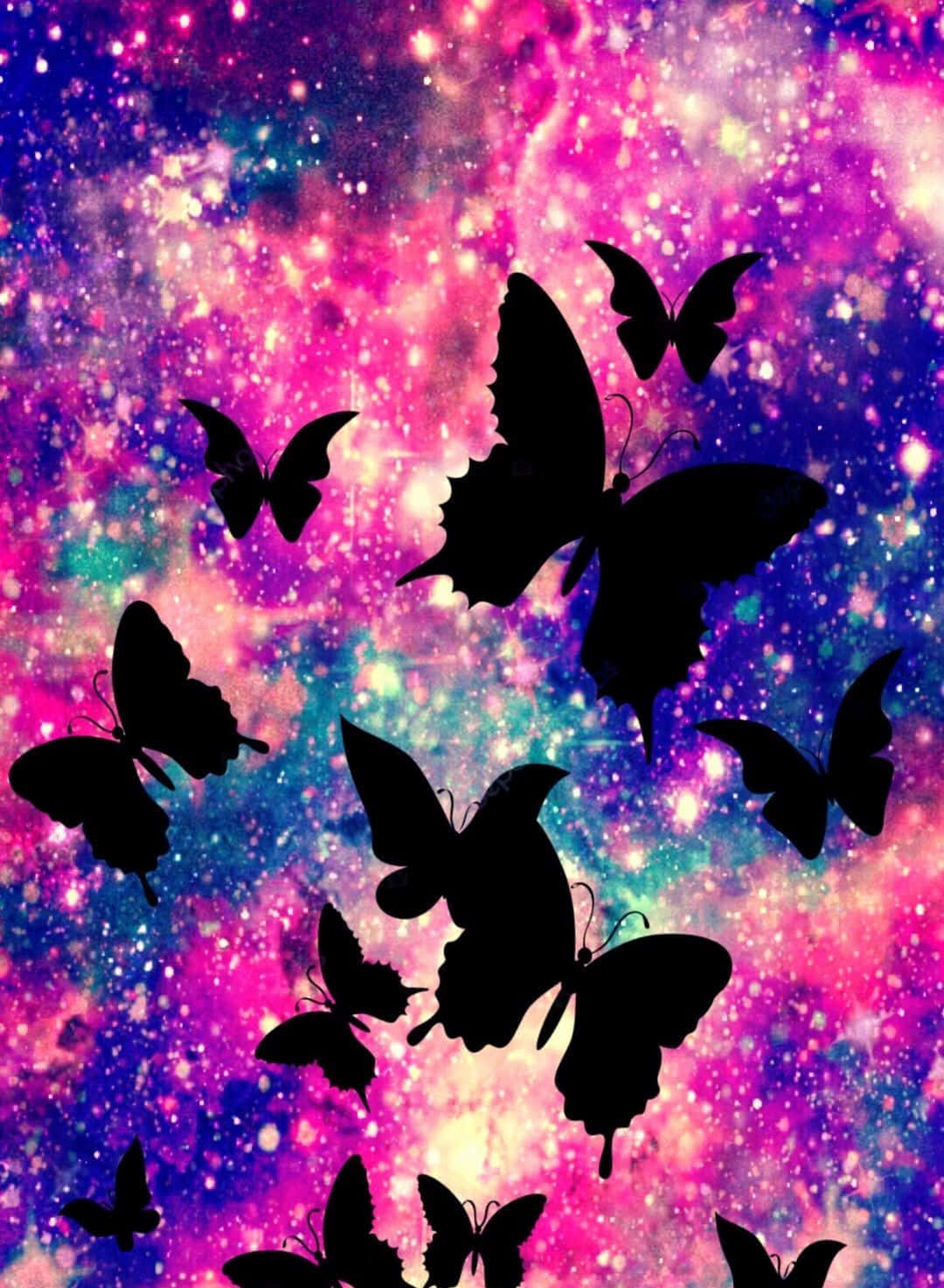 Glitter Galaxy Butterflies Background