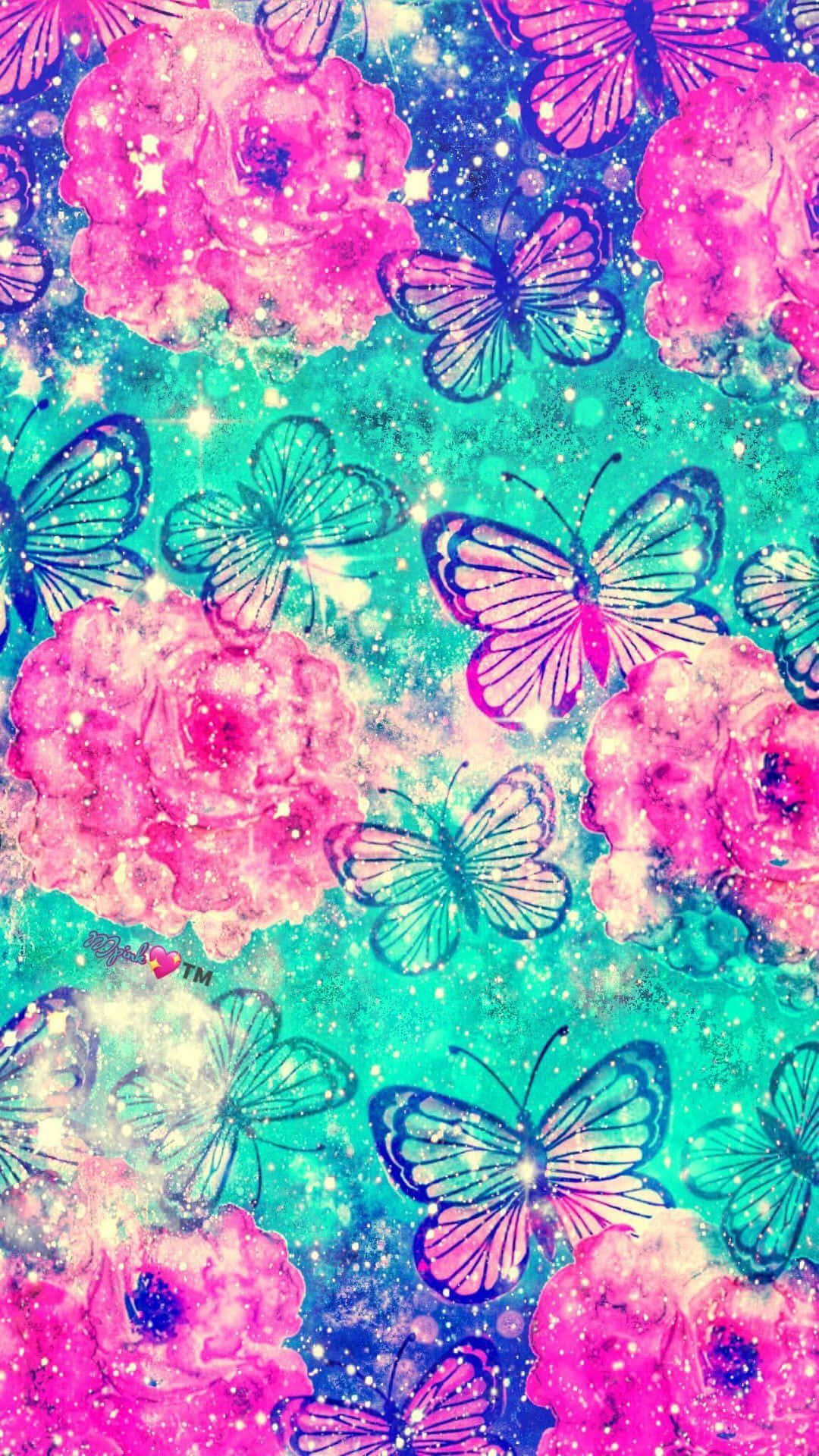 Glitter Galaxy Butterflies Background
