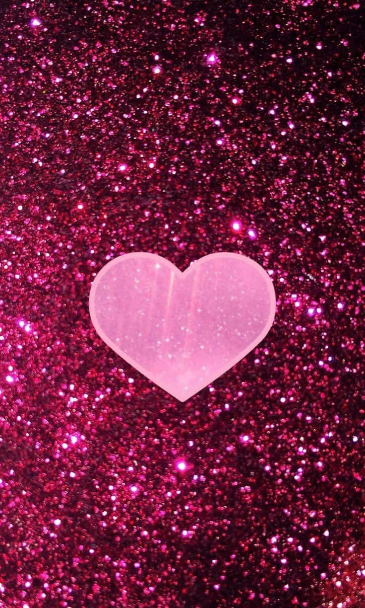 Glitter Pink Hearts Against Magenta Glitters Background