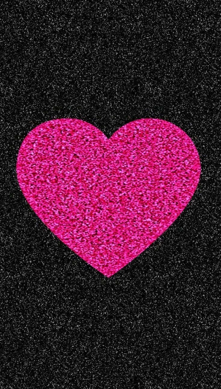 Glitter Pink Hearts On Shiny Black Background