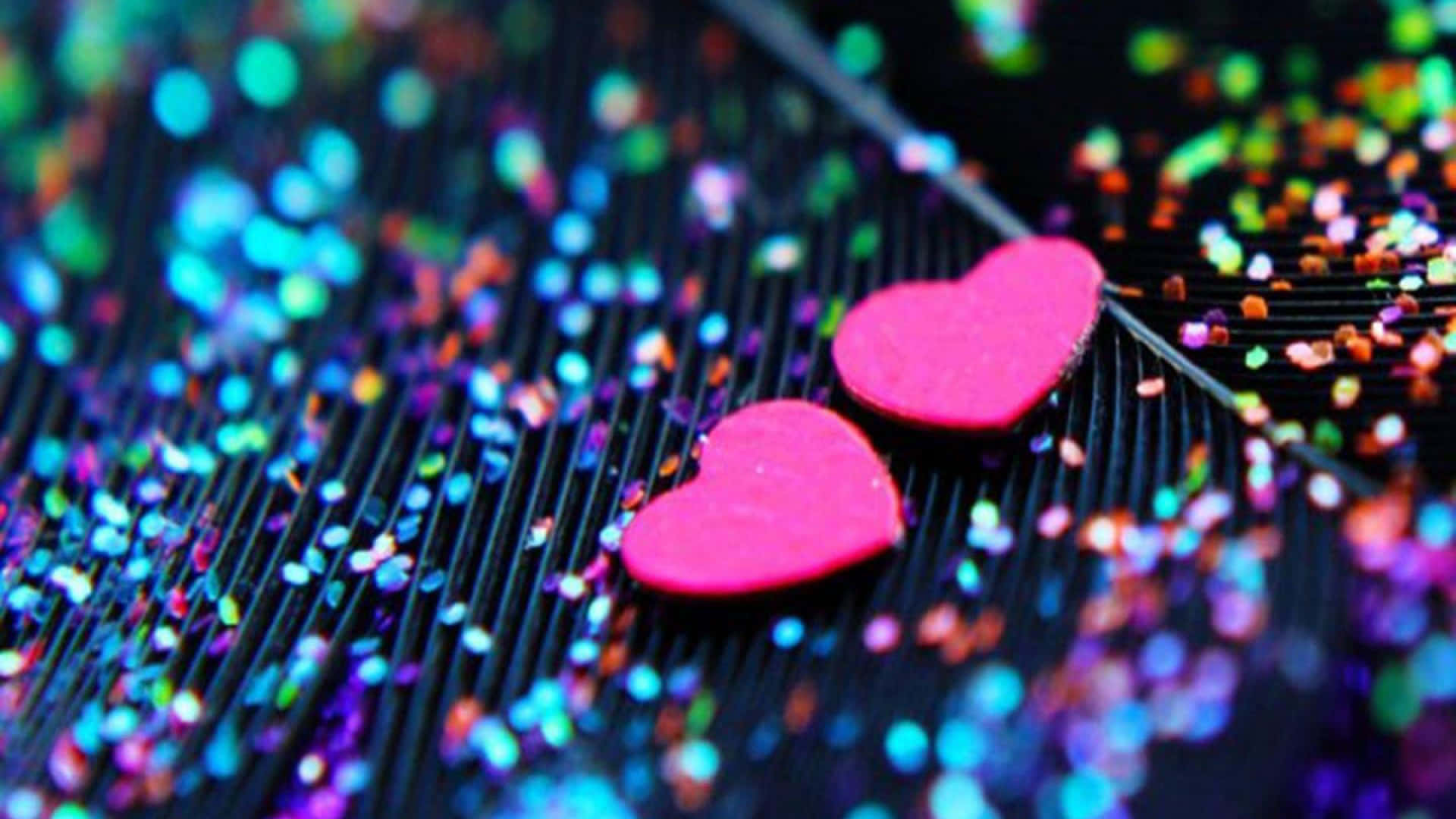 Glitter Pink Hearts On Textured Black Background