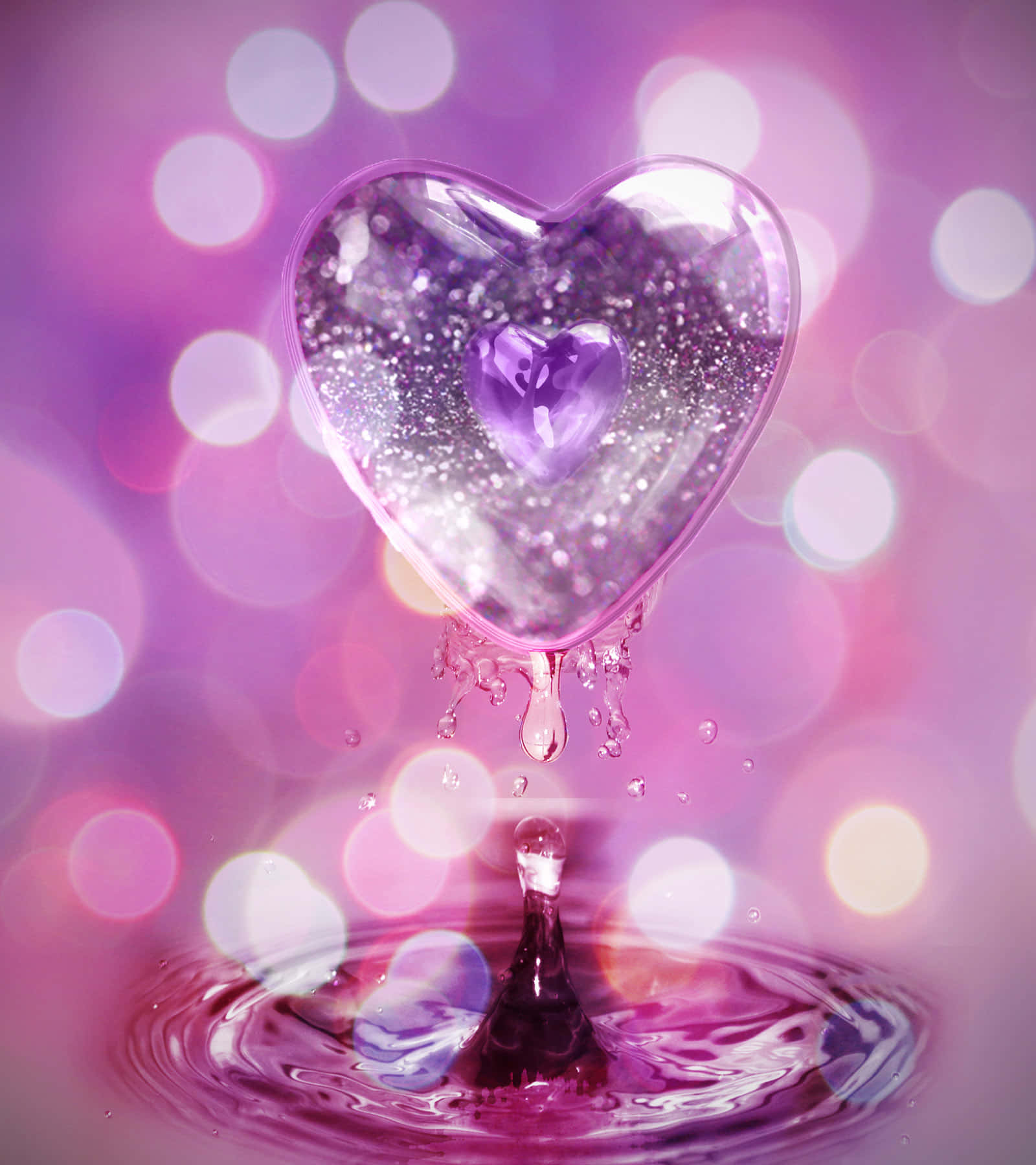 Glitter Pink Hearts On Water Background