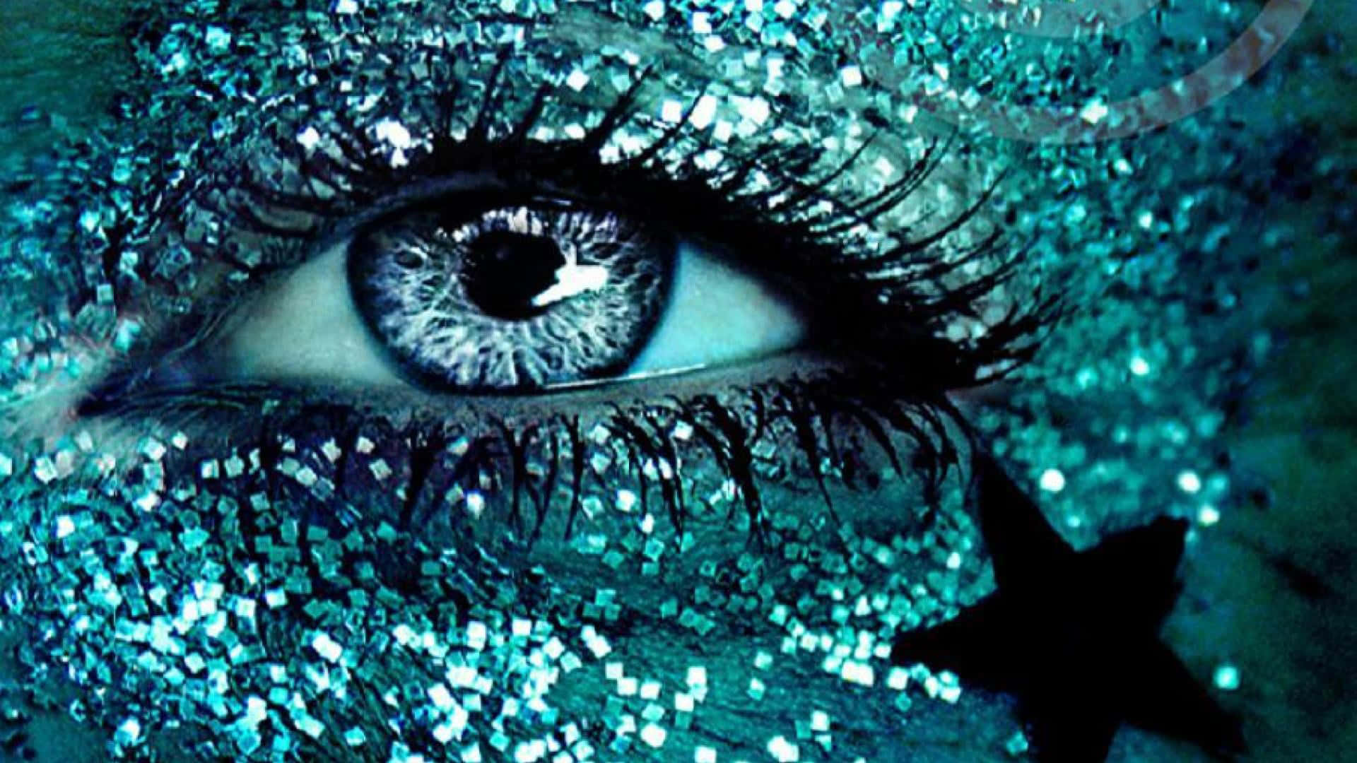 Glittering Blue Mermaid Eye Closeup Background