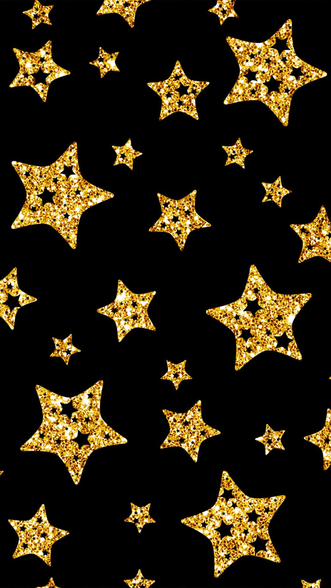 Glittering Gold Starson Black Background Background