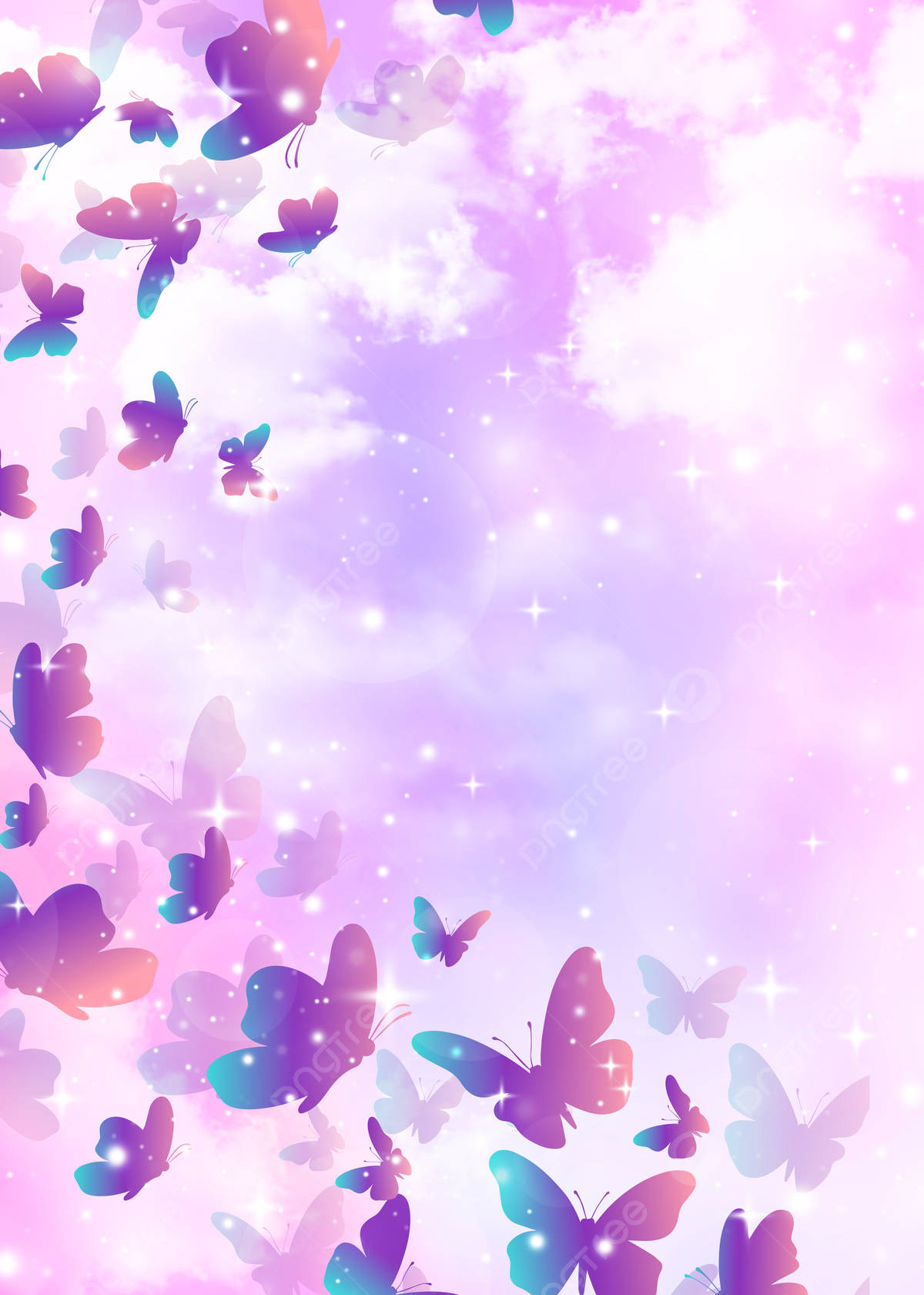 Glittering Pastel Butterflies In Shades Of Purple Background