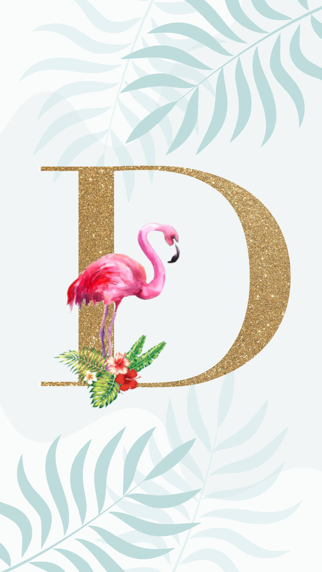 Glittery Letter D With Flamingo