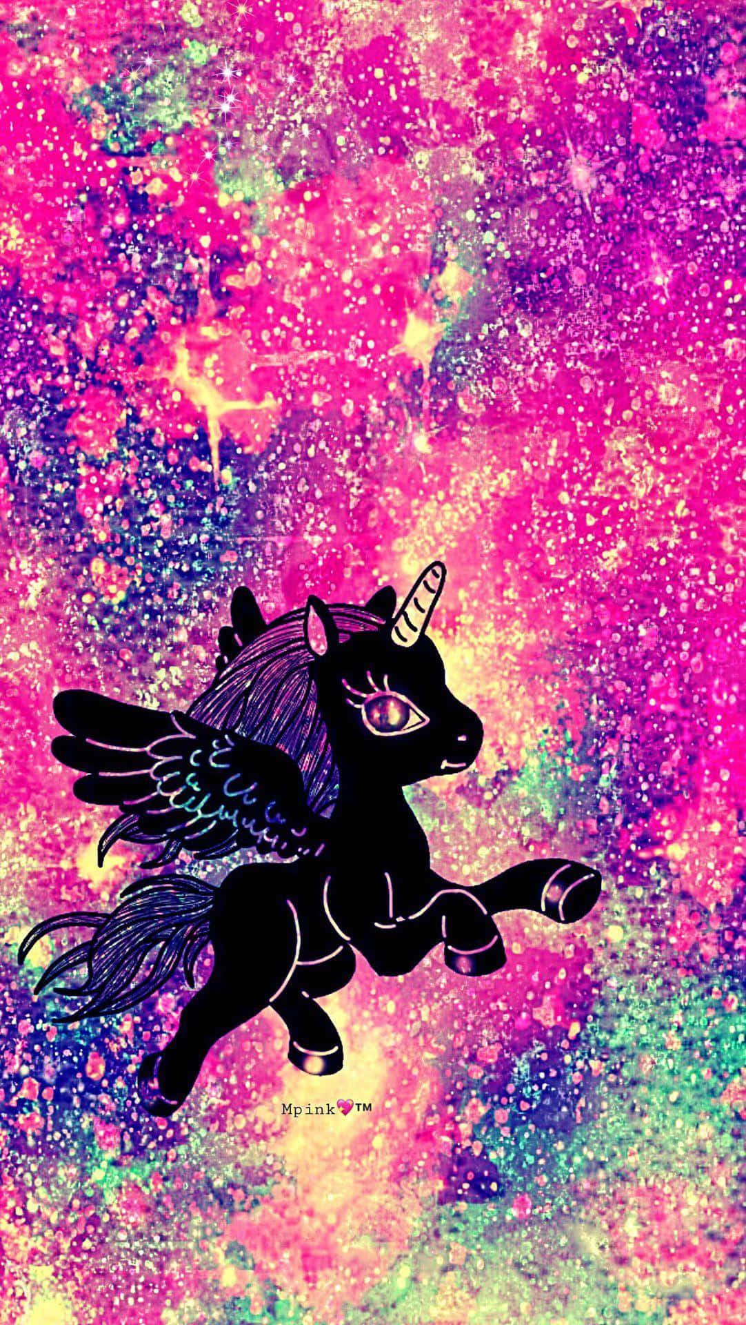 Glittery Pink Galaxy And Purple Unicorn Background