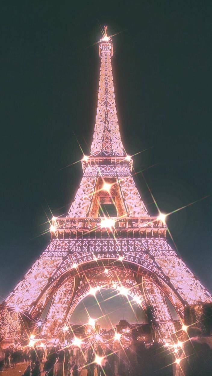 Glittery Pink Paris Eiffel Tower Background