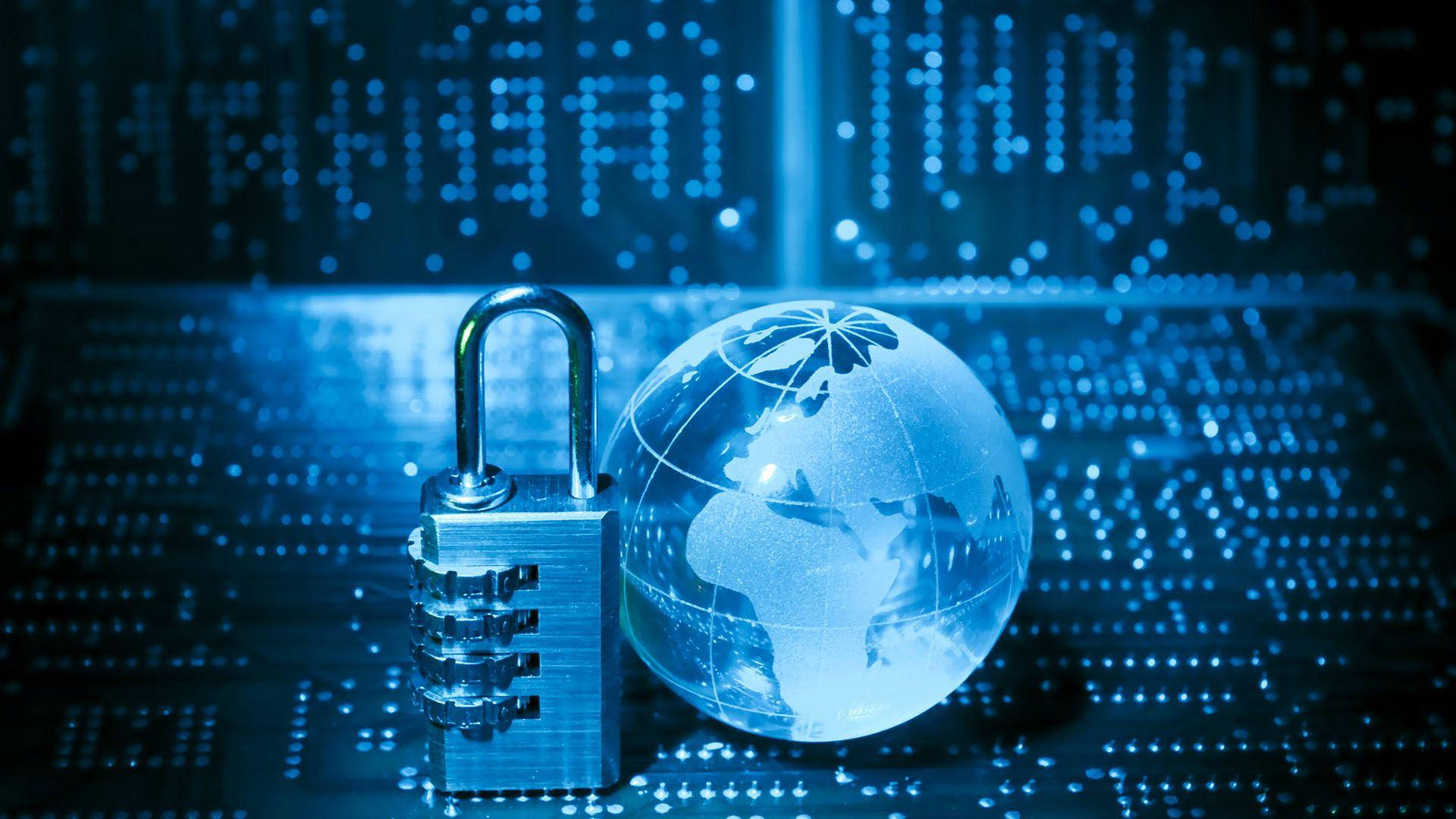 Globe And Padlock Cyber Security Background